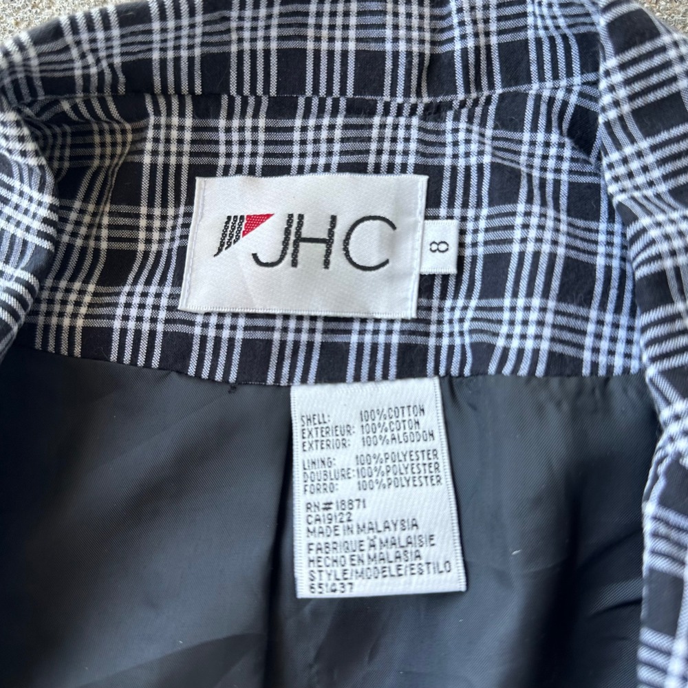 JHC Plaid Blazer Cotton Blend Career Casual Black White Size 8 - Picture 2 of 5